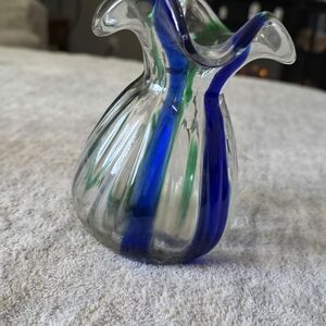 Glass Vase with Blue and Green Stripes